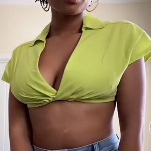 Bershka Lime Crop Top with Johnny Collar